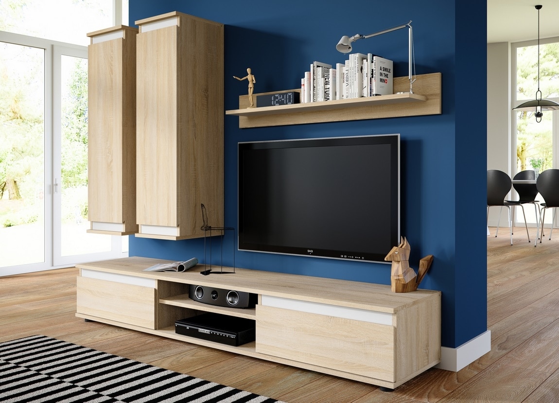 Obývací stěna CHECO, dub sonoma/bílá