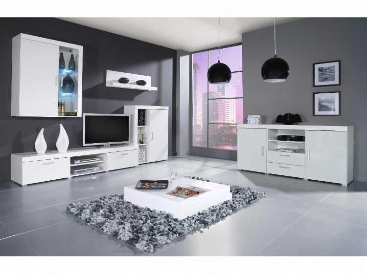 SAMBA C, obývací stěna, bílá/bílý lesk