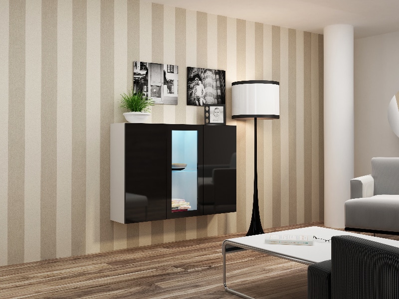 Komoda VIGO, bílá/černý lesk