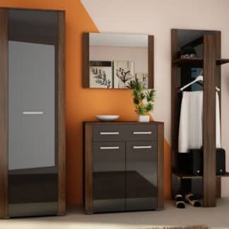 Předsíň CEZAR, dub sonoma tmavý/černý lesk