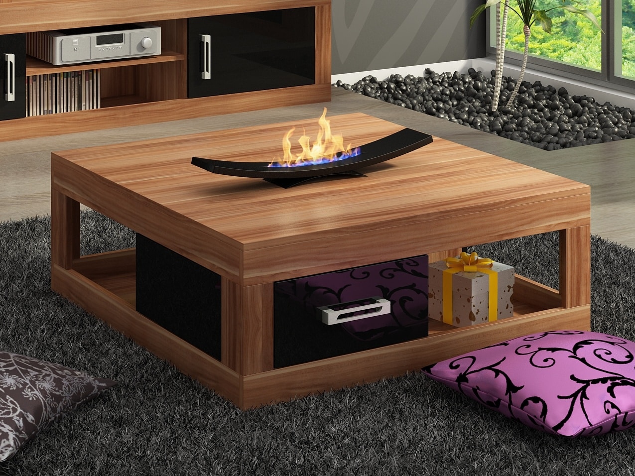 VERIN/02, konferenční stolek, švestka wallis/černý lesk