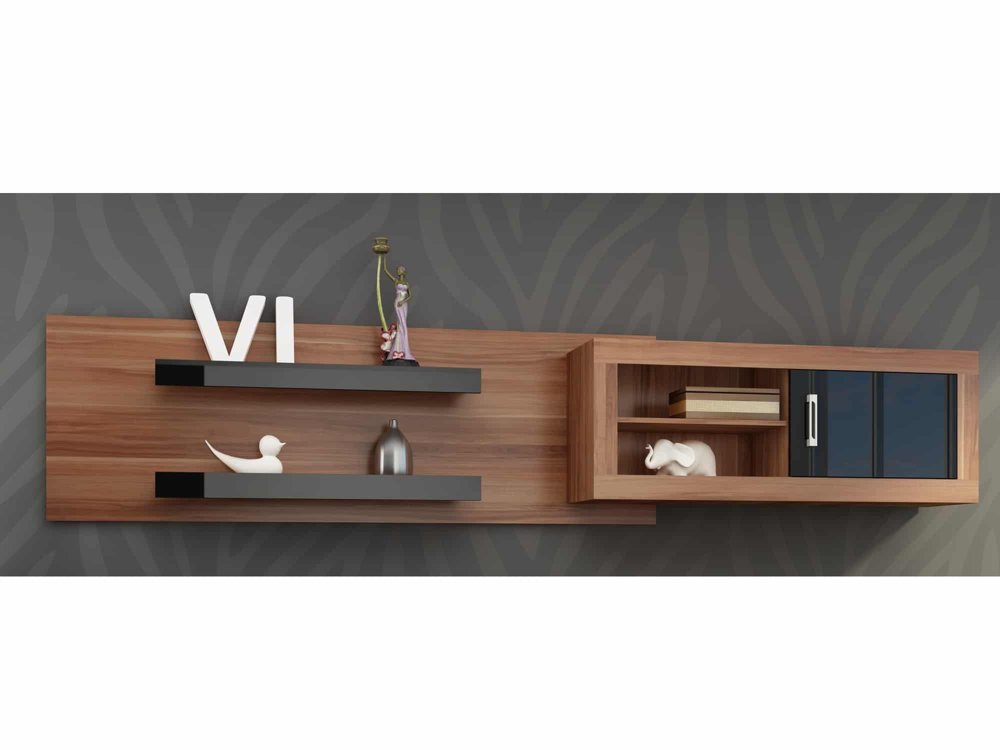 VERIN/07, závěsná skříňka, švestka wallis/černý lesk