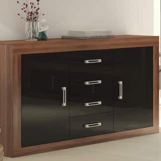 VERIN/09, komoda 2D4S, švestka wallis/černý lesk