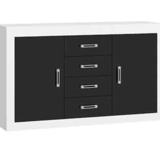 VERIN/09, komoda 2D4S, bílá/černý lesk