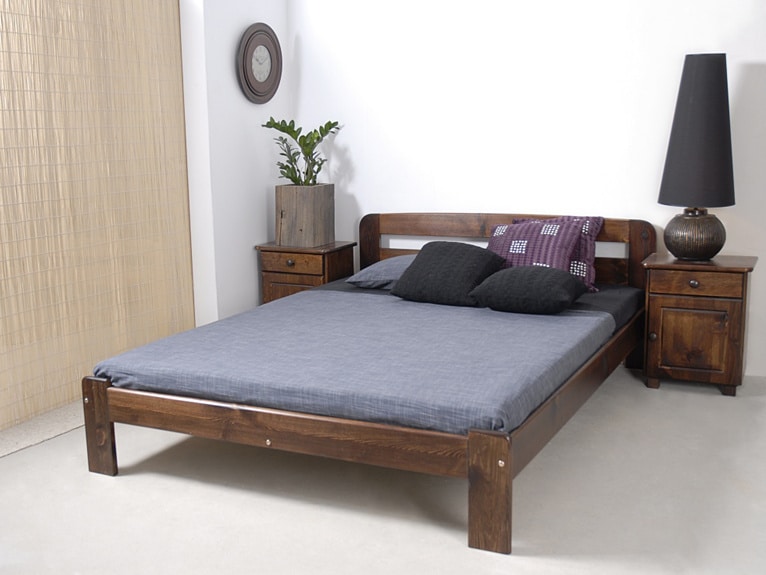 Postel SARA 120x200 cm s roštem, masiv borovice/moření ořech