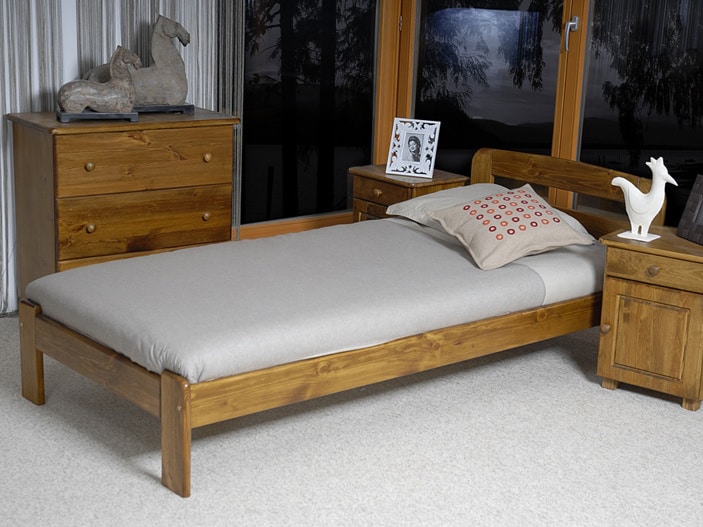 Postel SARA 90x200 cm s roštem, masiv borovice/moření dub