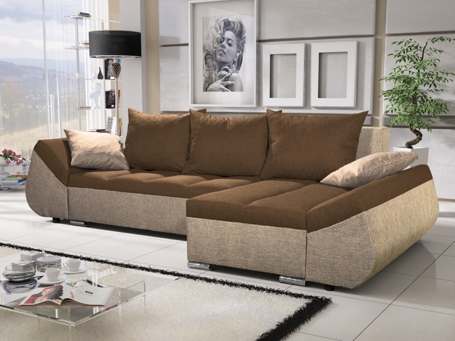 Rohová sedačka KORFU 2, hnědá/krémová