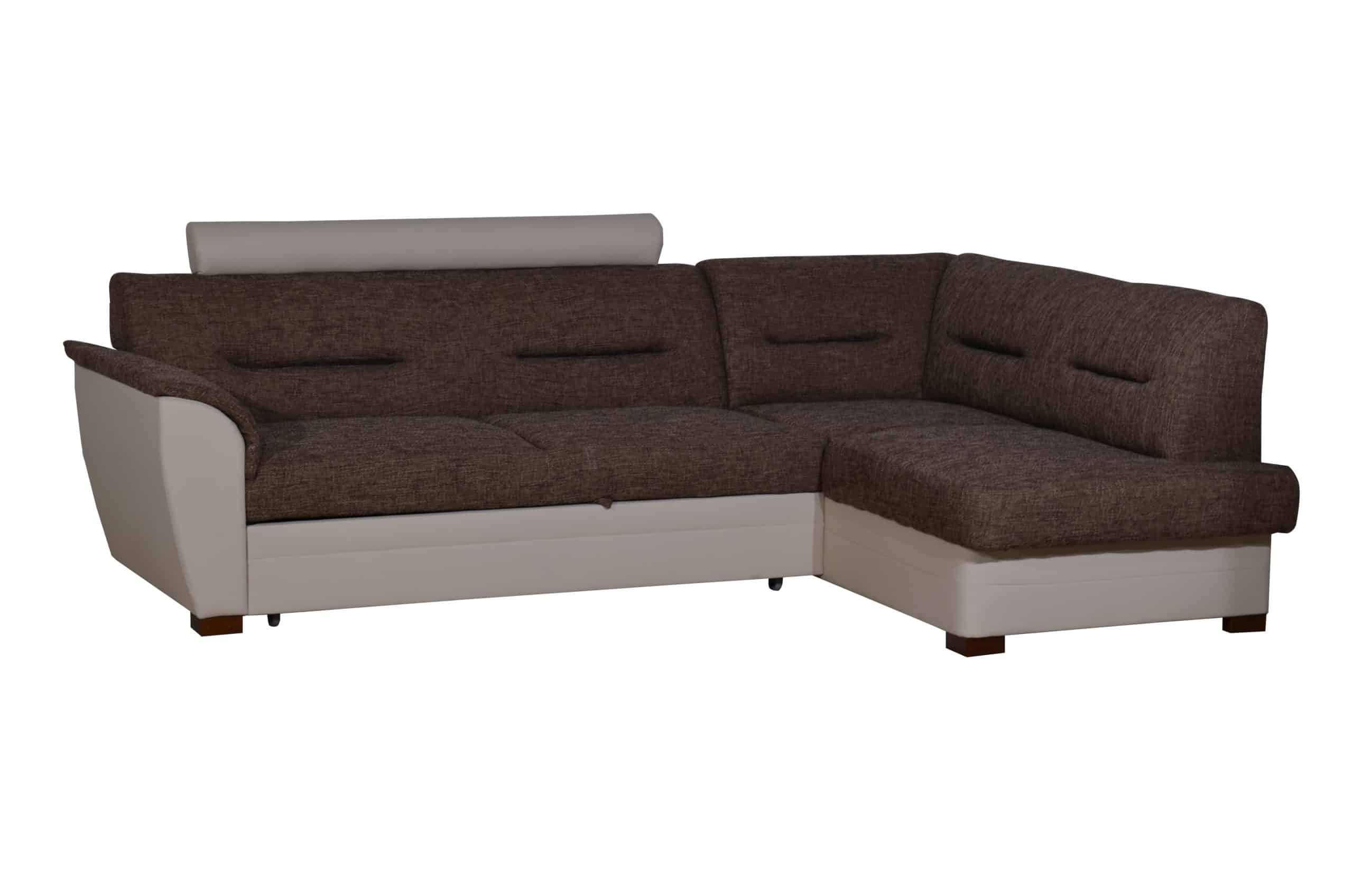 Rohová sedačka TOLEDO se záhlavníkem, pravá, látka hnědá/béžová ekokůže