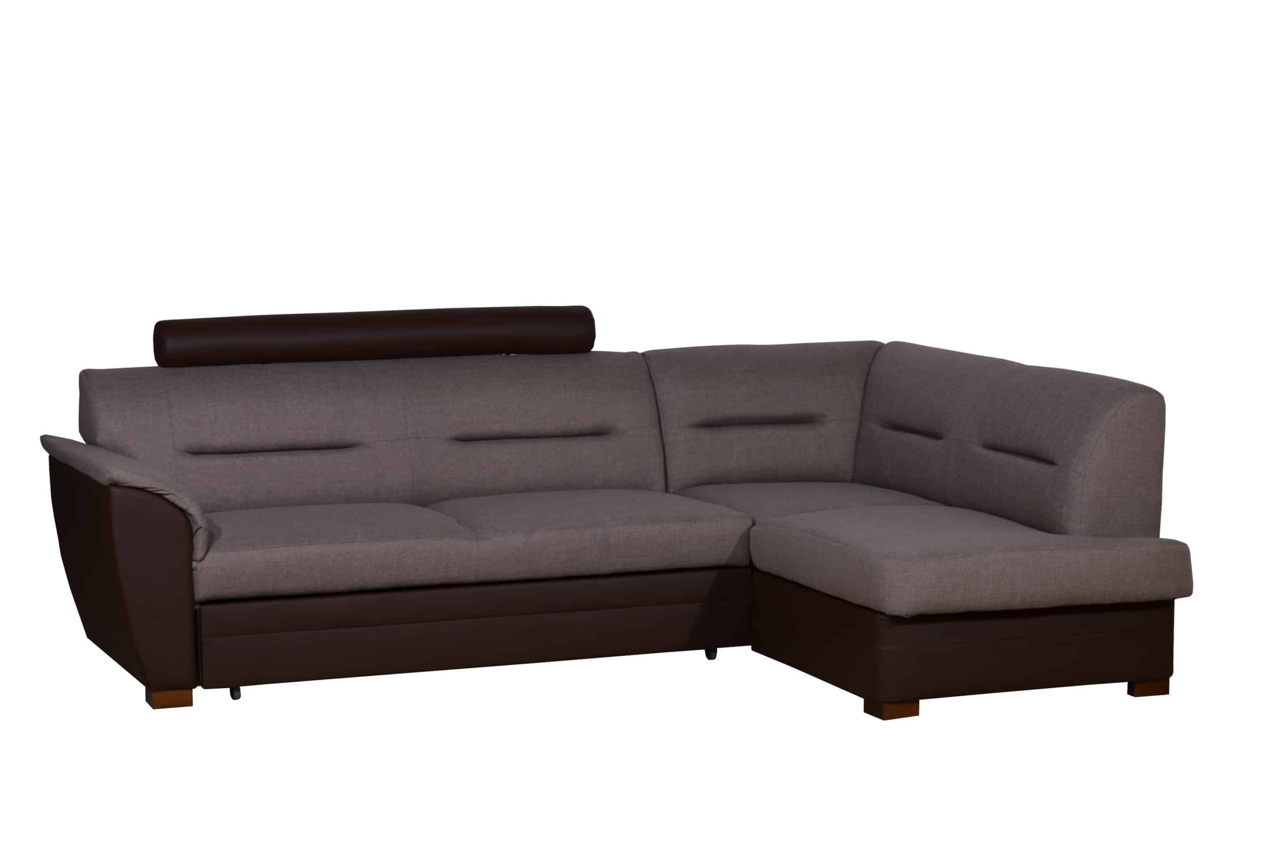 Rohová sedačka TOLEDO se záhlavníkem, pravá, látka hnědá/hnědá ekokůže