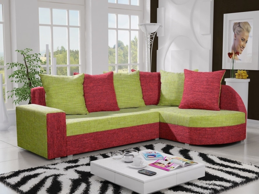 Rohová sedačka LIZBONA 5 pravá, zelená/červená
