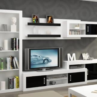Obývací stěna VERIN 6, bílá/černý lesk