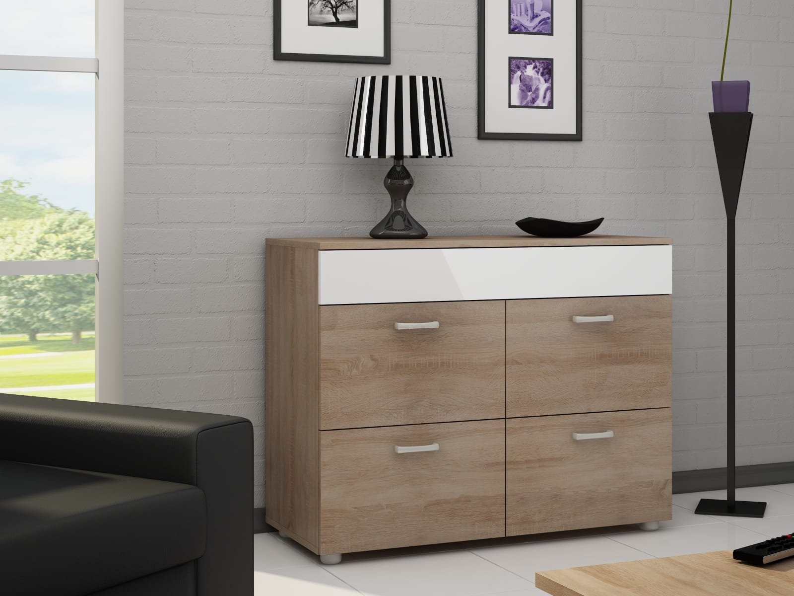MAGIC, komoda, dub sonoma/bílý lesk