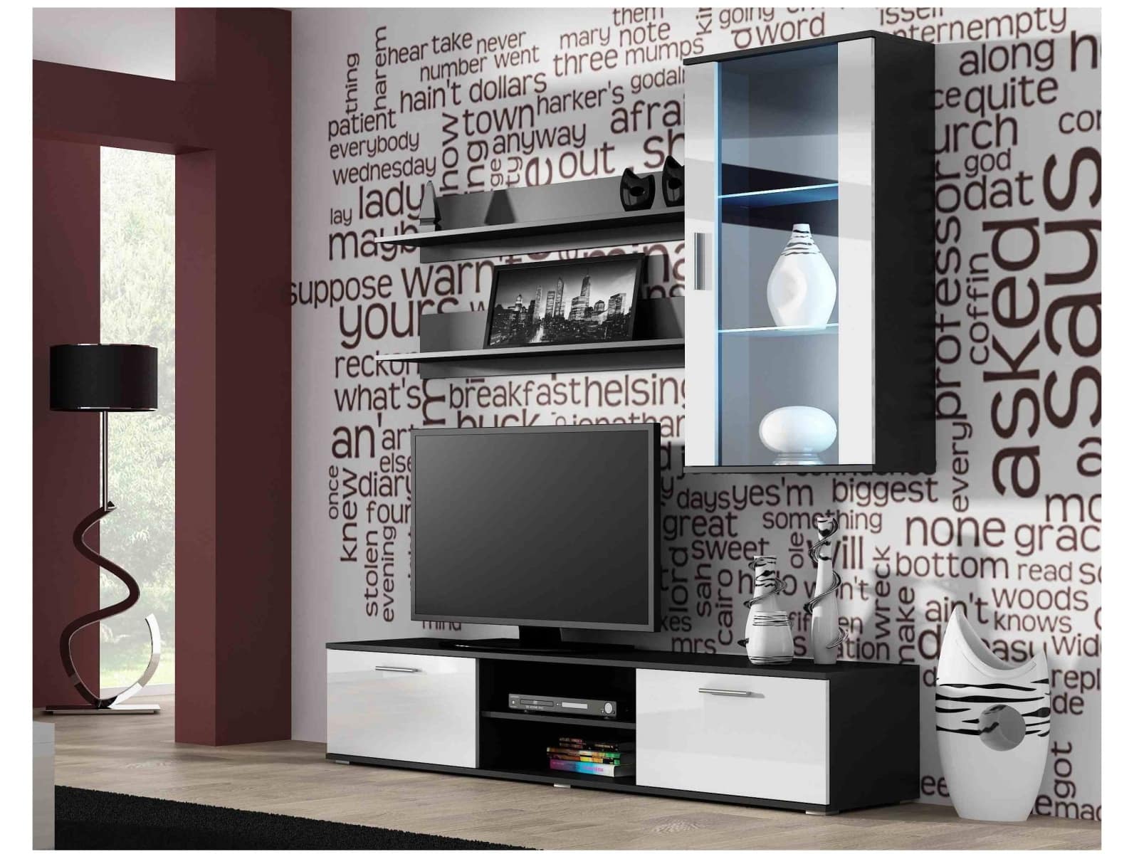 SOHO, obývací pokoj - sestava 2, černý mat/bílý lesk