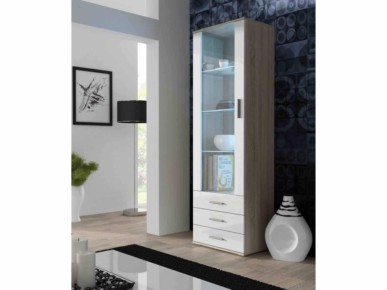 SOHO, vitrína vysoká S-1, dub sonoma/bílý lesk