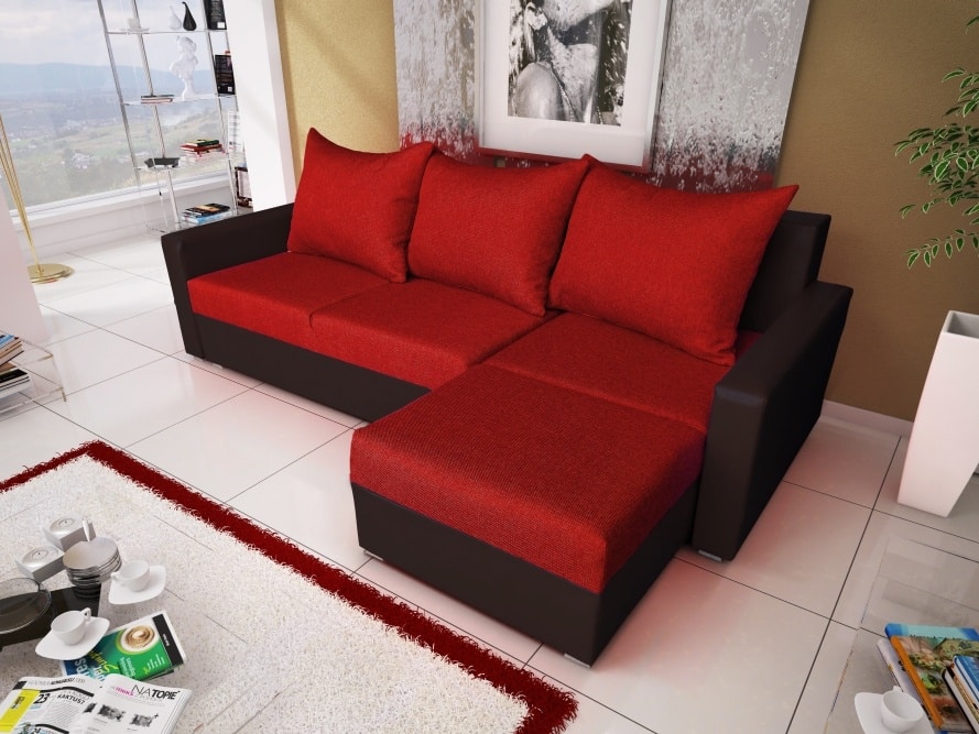 Rohová sedačka MALAGA BIS 1, červená látka/černá ekokůže