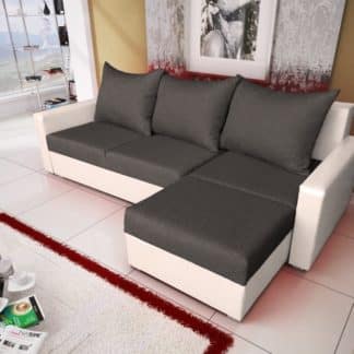 Rohová sedačka MALAGA BIS 6, grafitová látka/bílá ekokůže