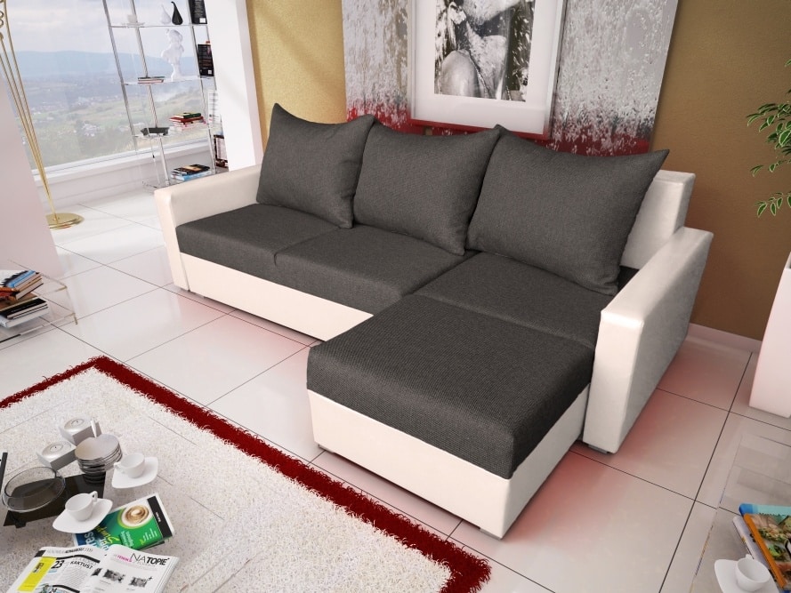 Rohová sedačka MALAGA BIS 6, grafitová látka/bílá ekokůže