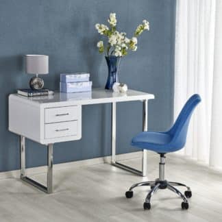 Minimalistický psací stůl B-30, bílý lesk/stříbrná