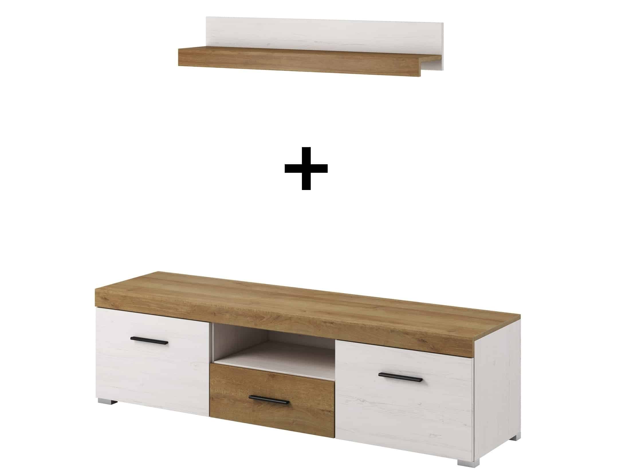 Set FALCO TV stolek FRTV150 + police P100, borovice andersen/dub riviera