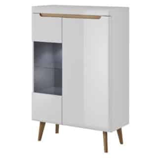 Vitrína NORDI NWT90, bílá/bílý lesk/dub riviera