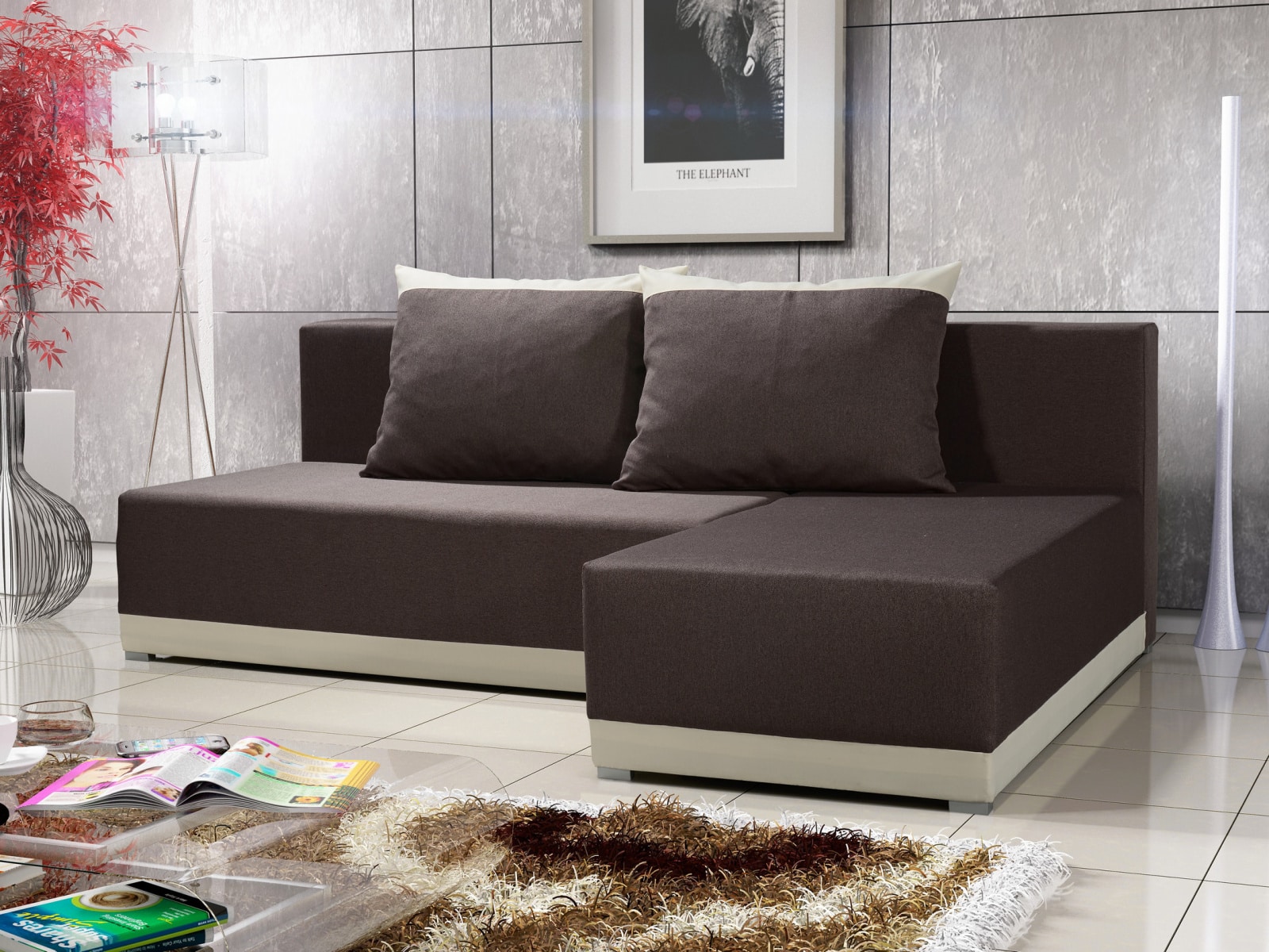 Rohová sedačka BRAGA 1, hnědá látka/krémová látka