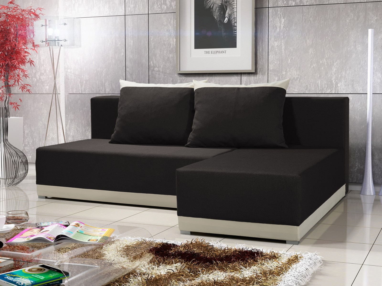 Rohová sedačka BRAGA 2, černá látka/krémová látka