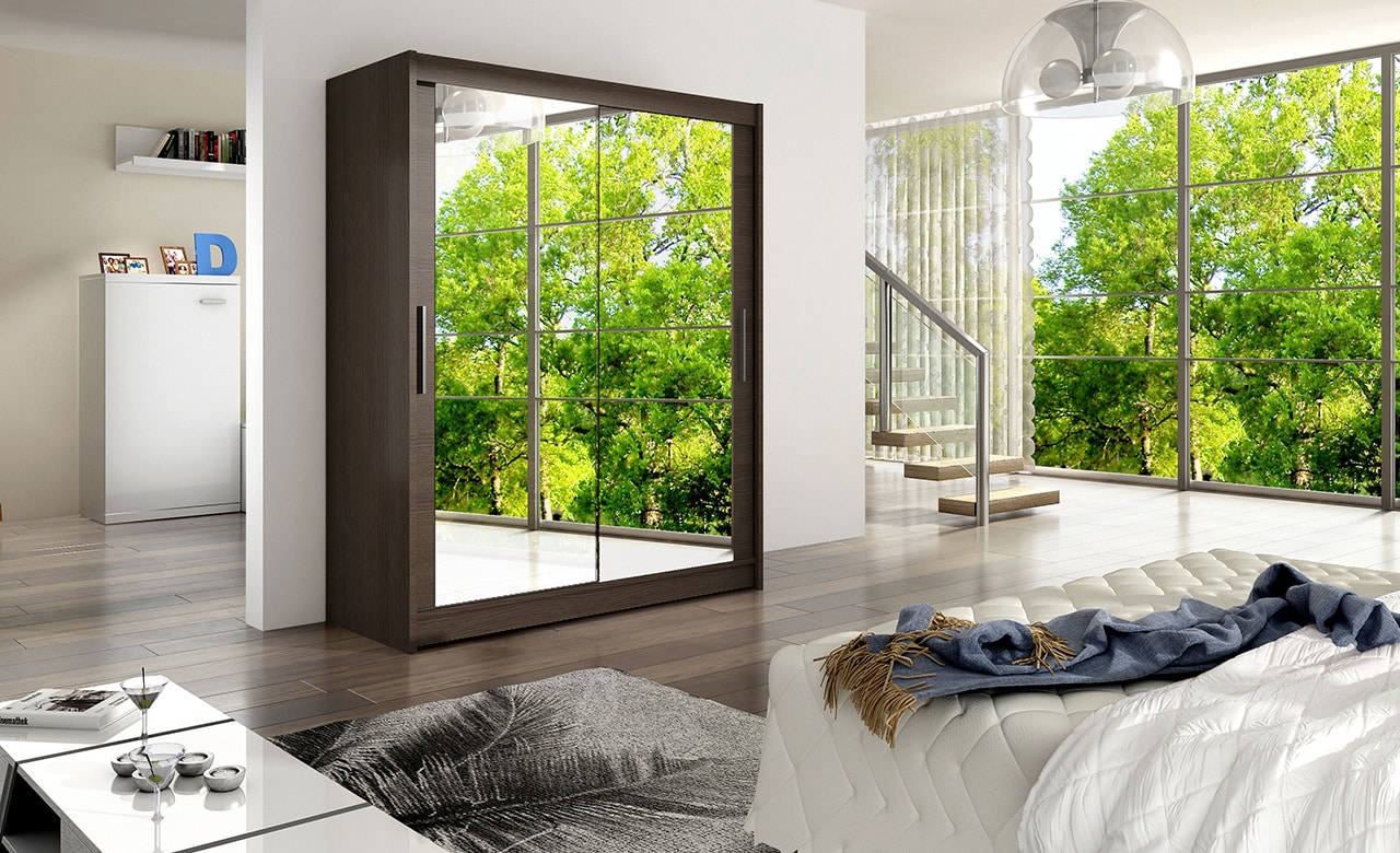 Šatní skříň WESTA XI, choco/zrcadlo