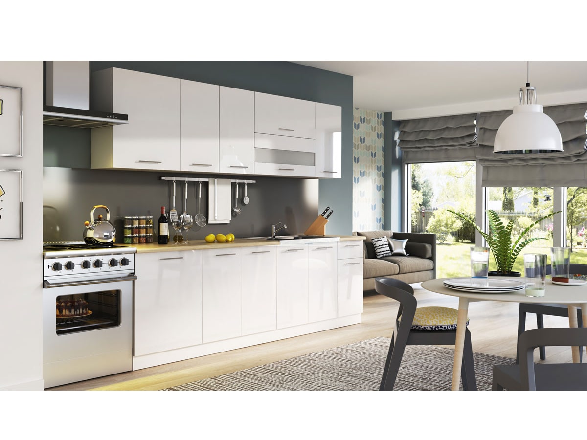 Kuchyně TIFFANY 260 cm, bílý lesk