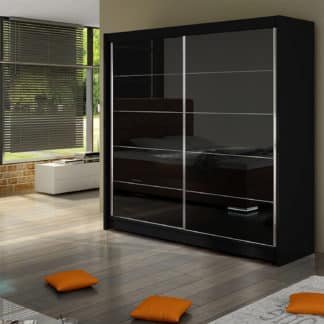 Šatní skříň FALCO I, černý mat/černé sklo