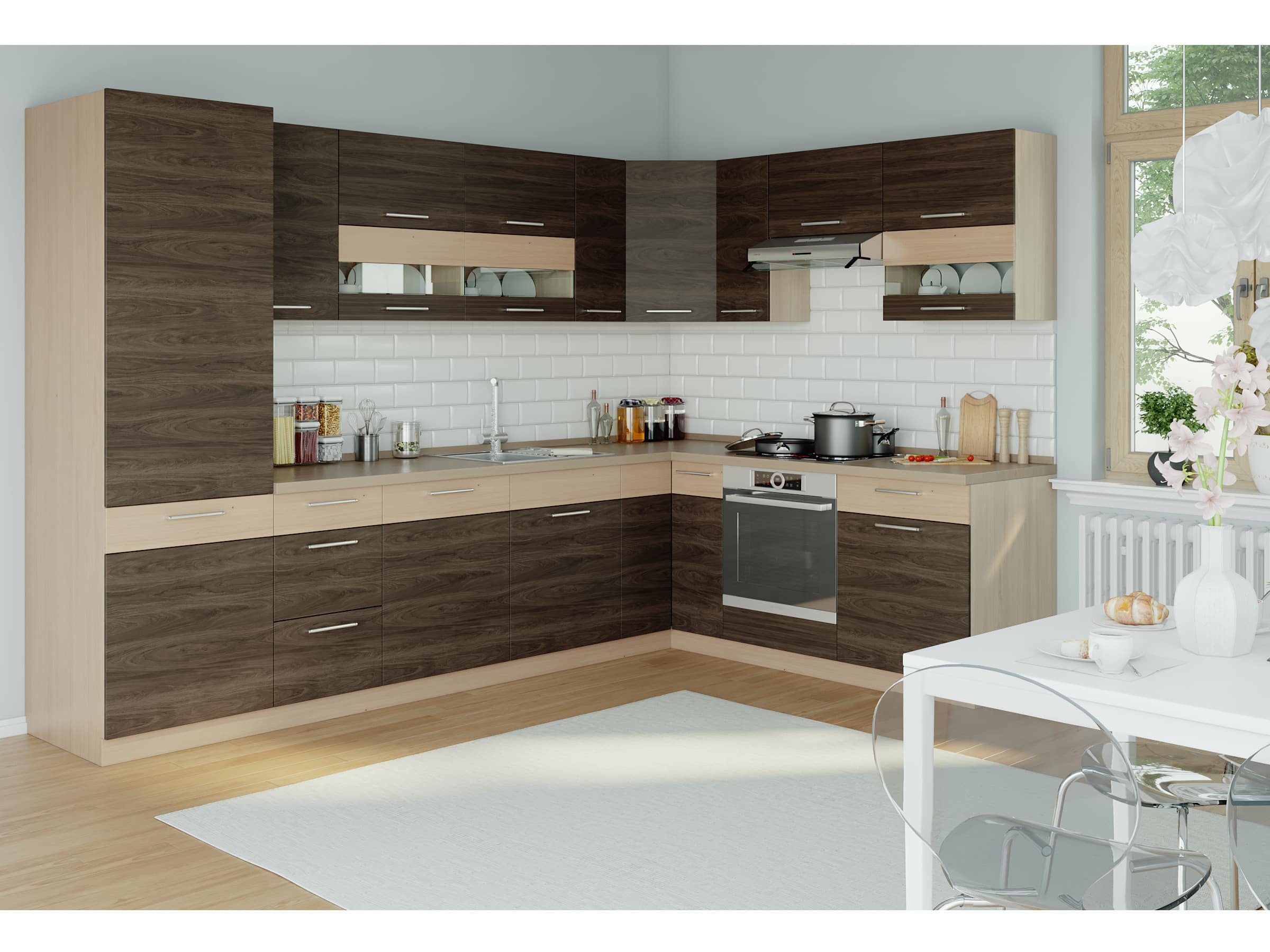 Rohová kuchyně MODENA 315x210, rijeka tmavá