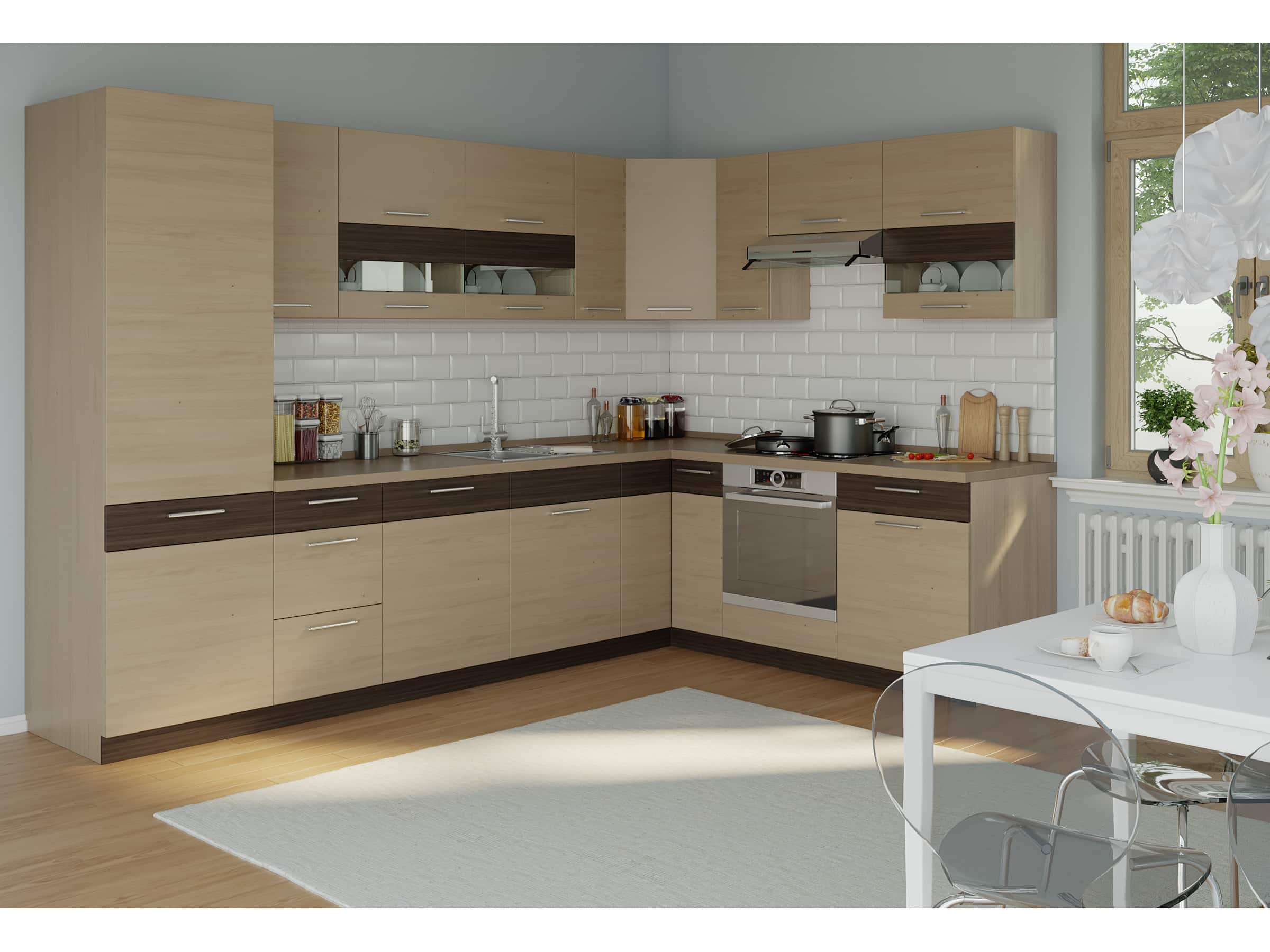 Rohová kuchyně MODENA 315x210, rijeka světlá