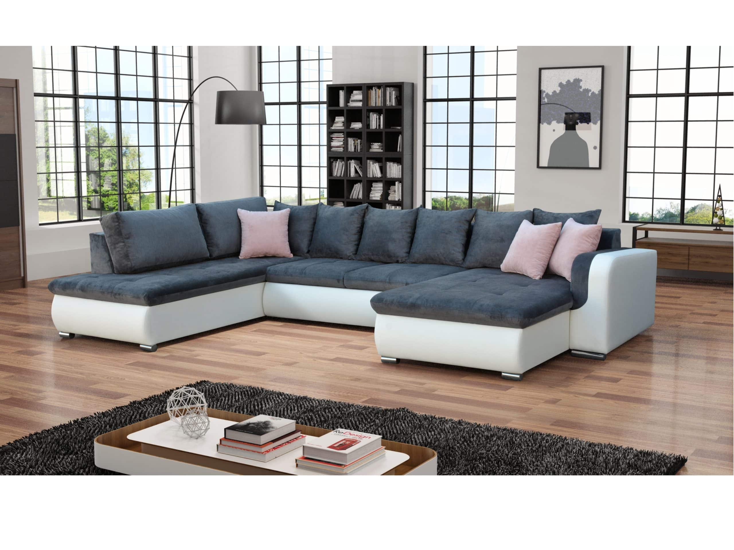 Rohová sedačka FADO levá, šedá látka/bílá ekokůže