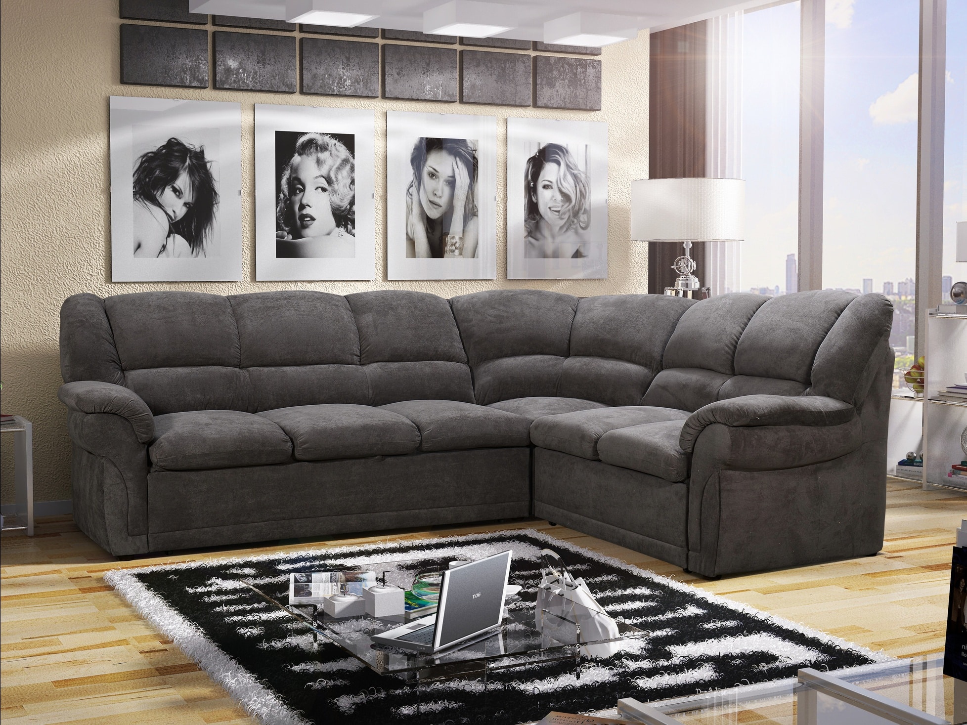 Rohová sedačka ALEXIA 3 pravá, tmavě šedá látka