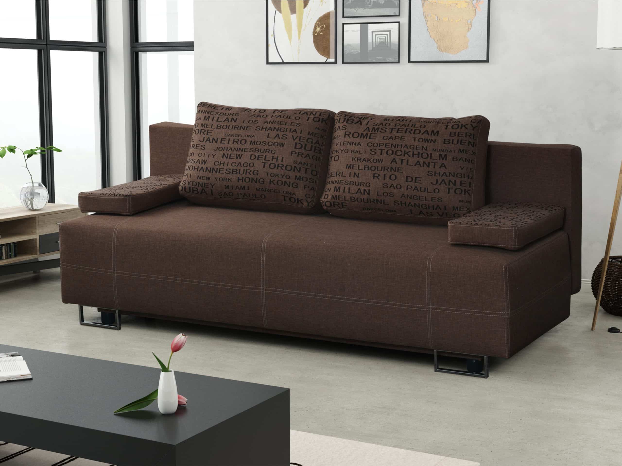 Pohovka ELIZA 3, hnědá látka/látka potisk London