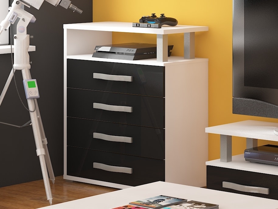 ANGEL komoda 4S, bílá/černý lesk