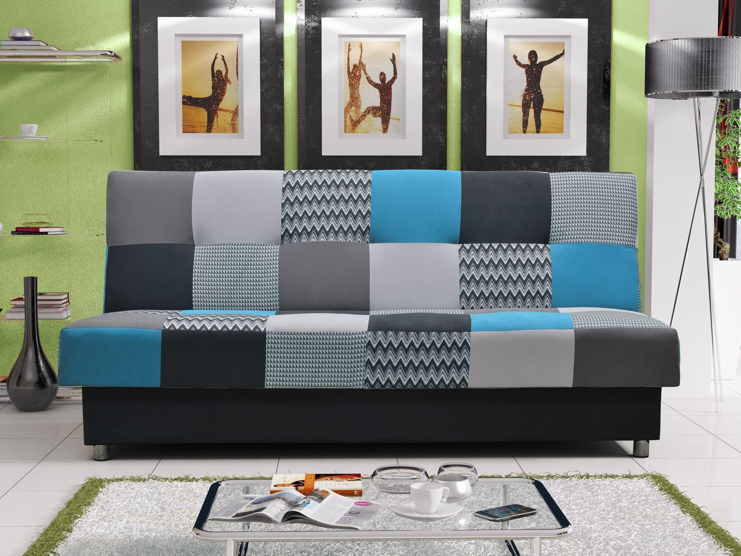 Pohovka ZIGZAG 1, látka mix modrý