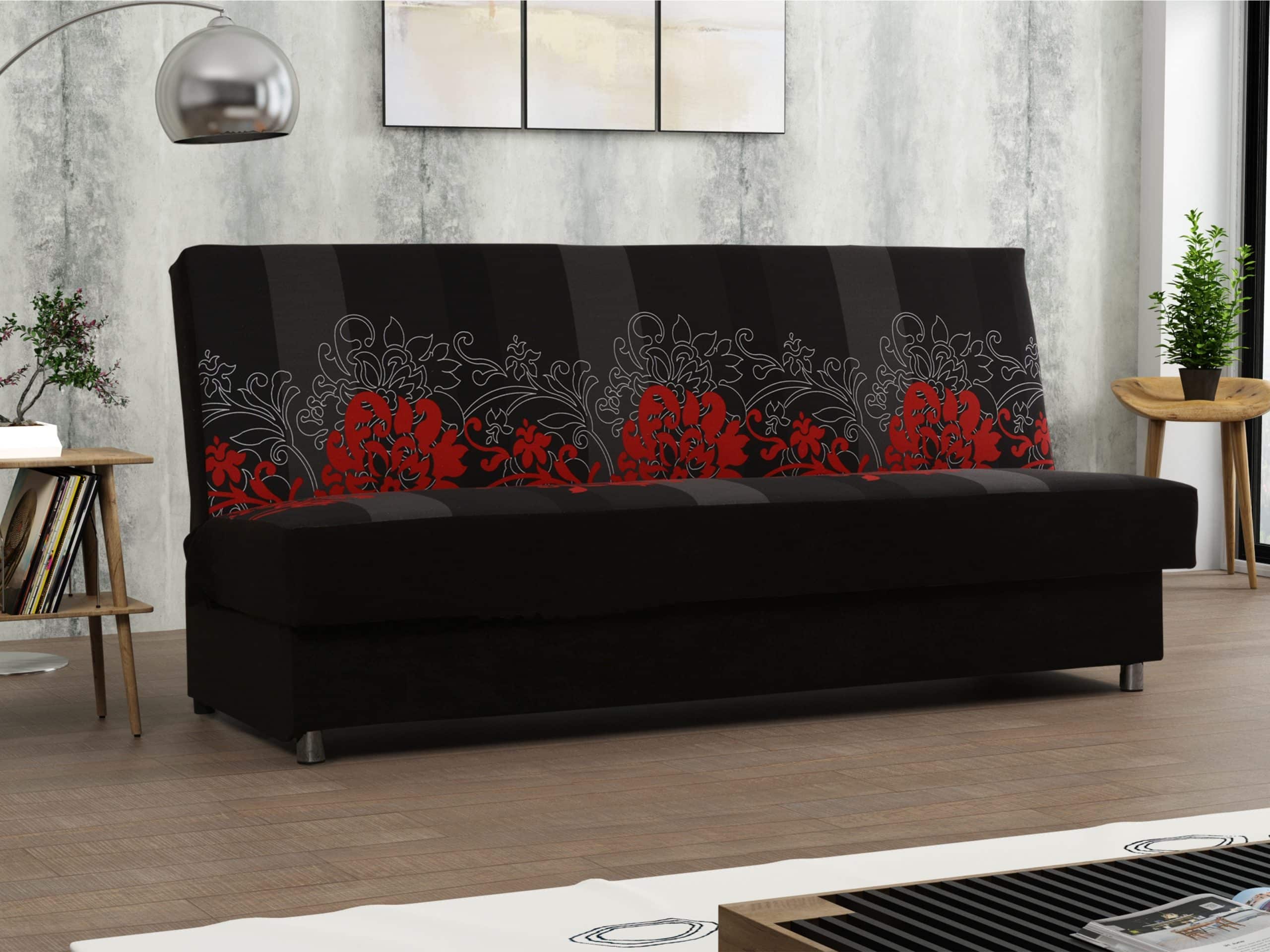 Pohovka SALSA 2, látka květy červené/černá látka