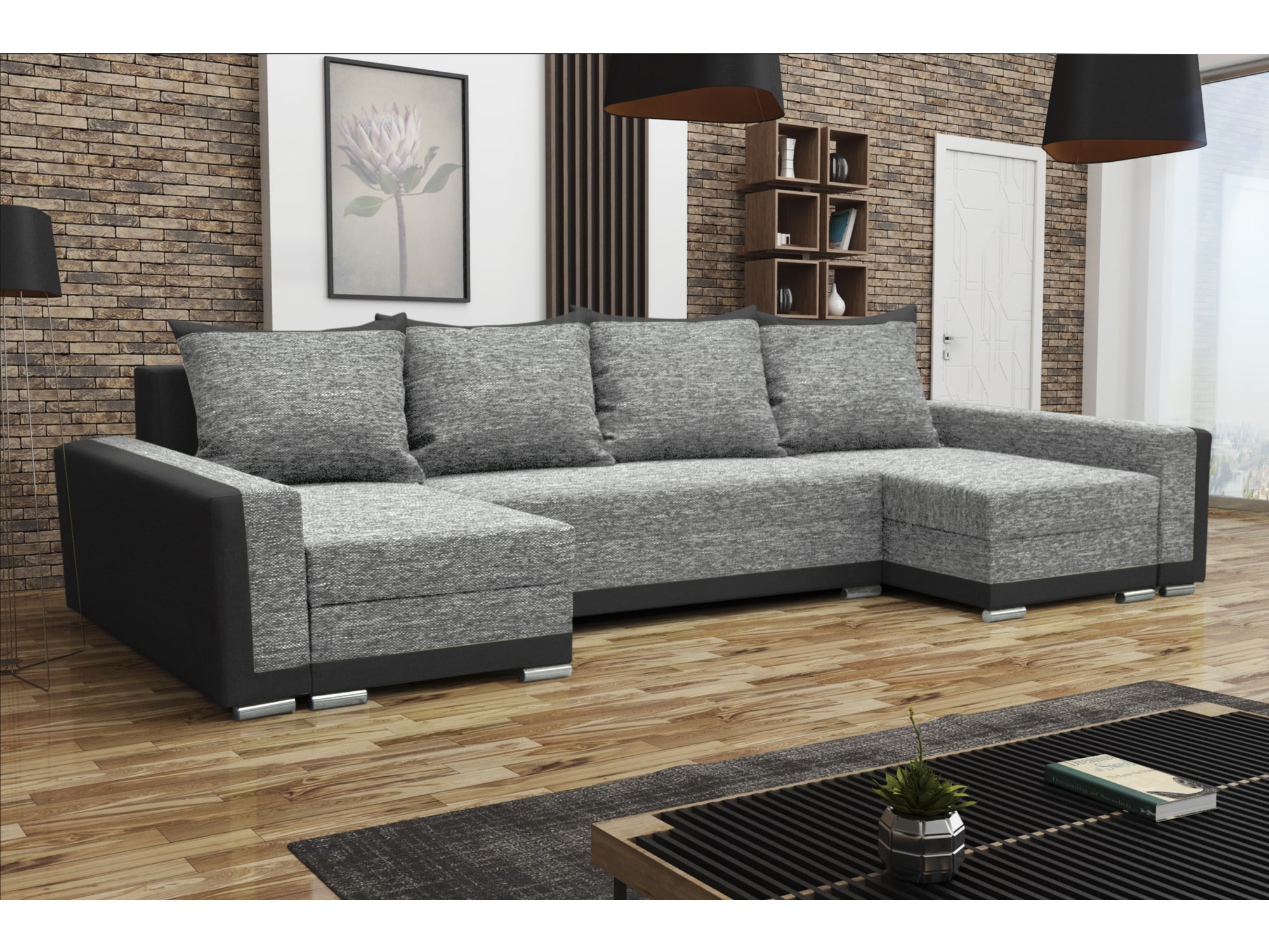 Rohová sedačka MADRYT U, šedá látka/černá látka