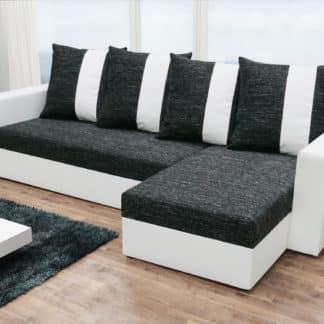 Rohová sedačka PRAGA, černá látka/bílá ekokůže