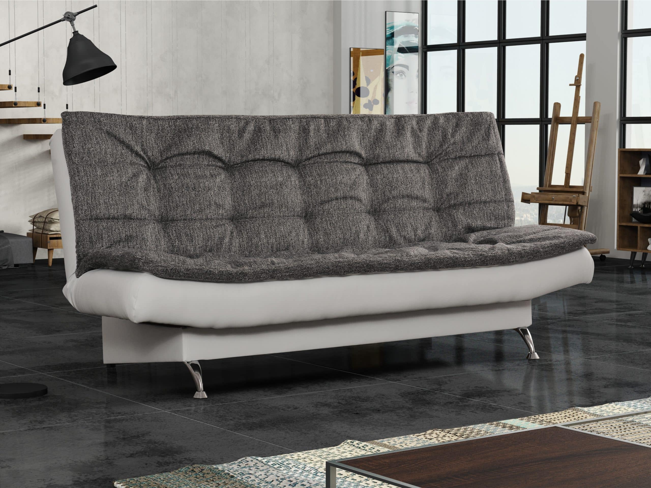 Pohovka ZENIT 4, šedá látka/bílá ekokůže