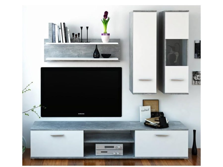 WAW obývací stěna, beton / bílá