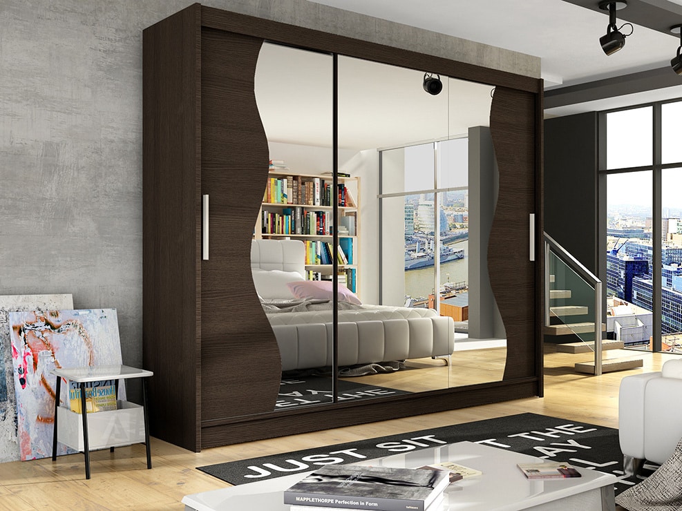 Šatní skříň ASTON S, choco/zrcadlo