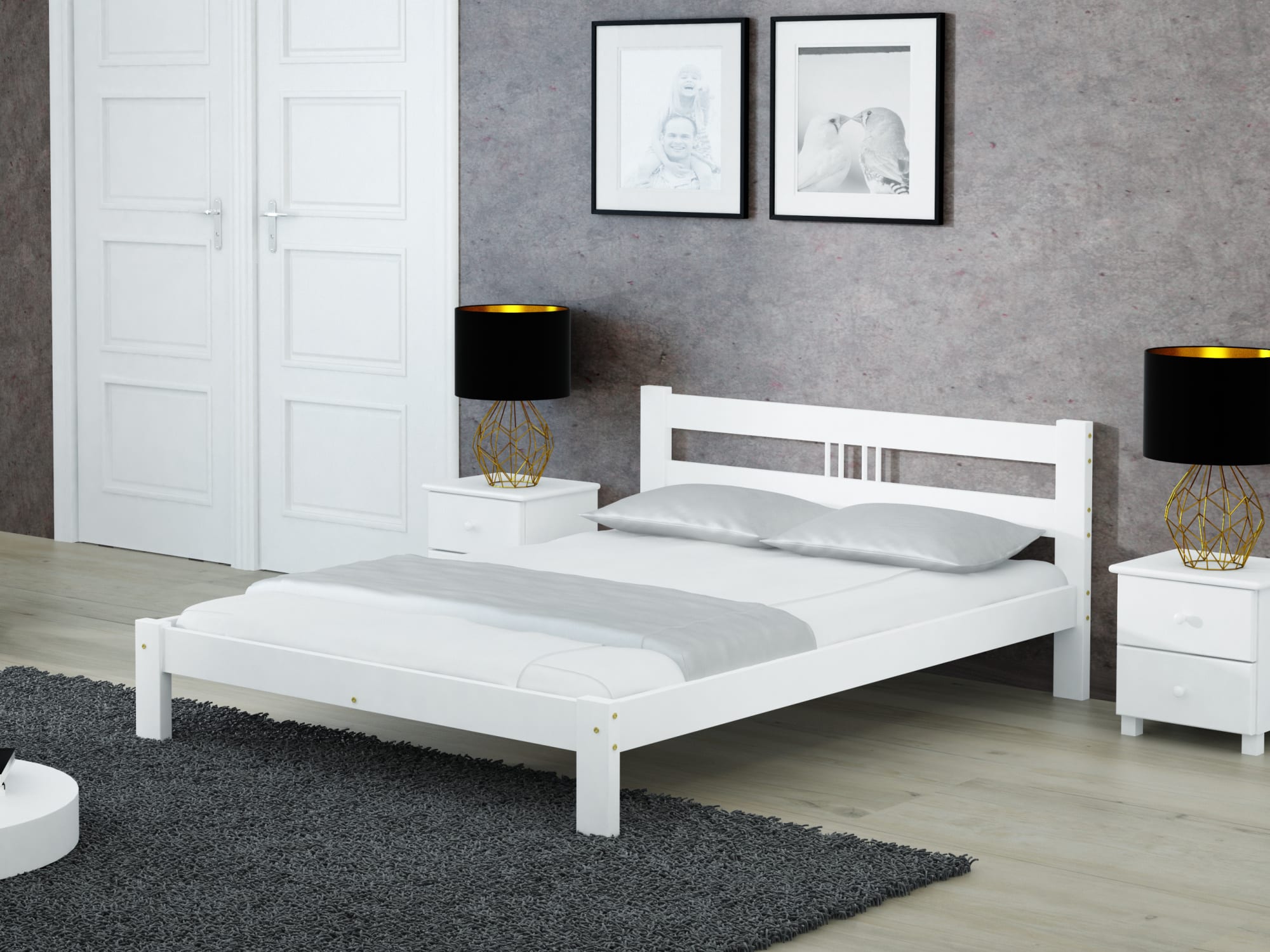 Postel NIKOLA 120x200 s roštem, masiv borovice/moření bílá