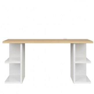 Psací stůl DENTON BIU/160, bílý lesk/dub polský