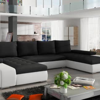 Rohová sedačka MARINO MA09, černá látka/bílá ekokůže