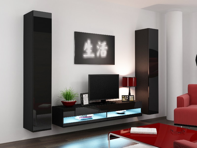 Obývací stěna VIGO NEW 4, černá/černý lesk