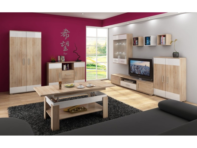 Obývací stěna SOLAR, dub sonoma sv./bílý lesk