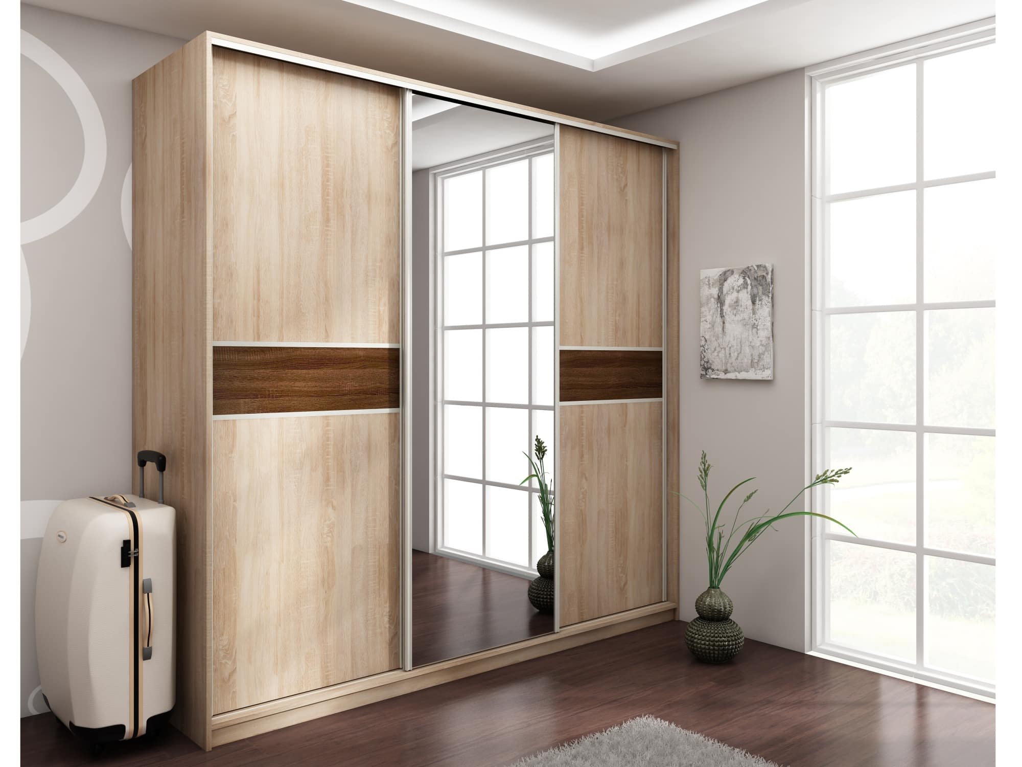 Šatní skříň PUERTO L 220D se zrcadlem, barva: