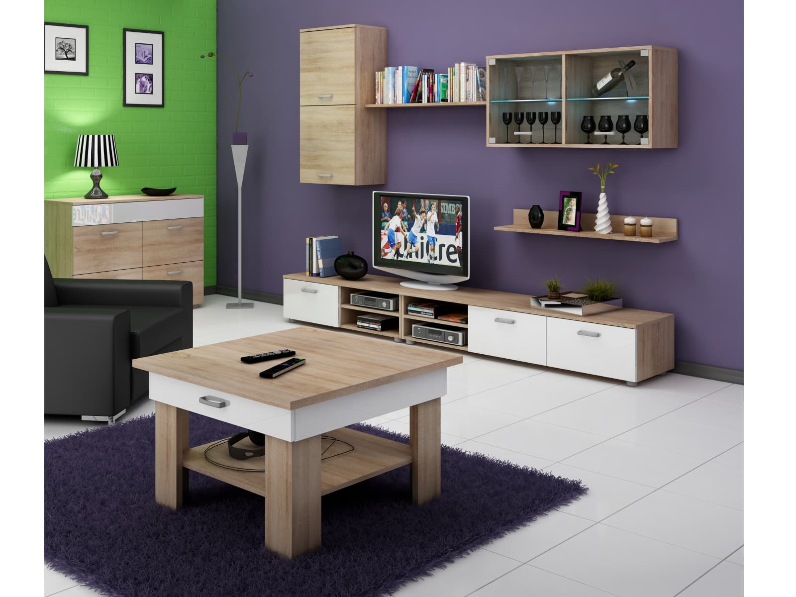 Konferenční stolek OMEGA, dub sonoma/bílý lesk