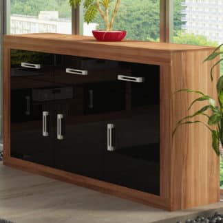 VERIN/10, komoda 3D3S, švestka wallis/černý lesk